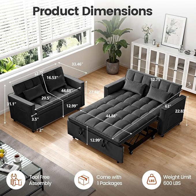3 in 1 Sofa Bed, Loveseat Sleeper Sofa Bed - Image 4