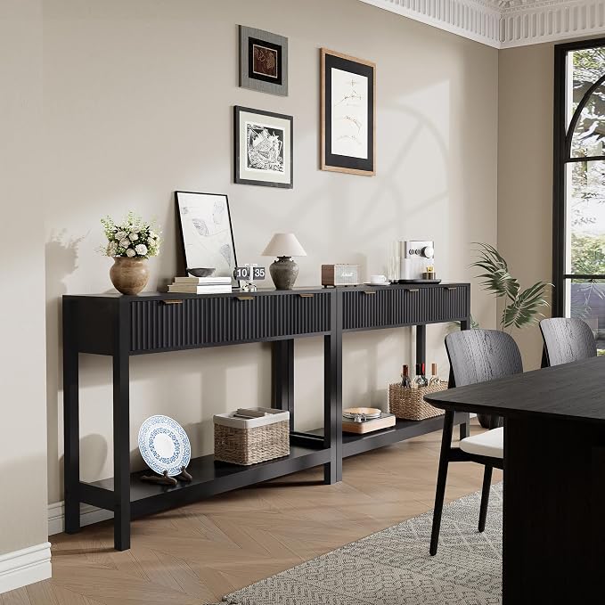 Nasonet Fluted Console Table, Wooden Sofa Table - Image 6