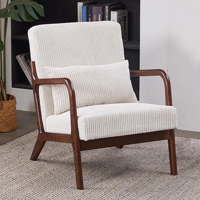 Mid Century Modern Accent Chair, Upholstered Corduroy Armchair - Image 8