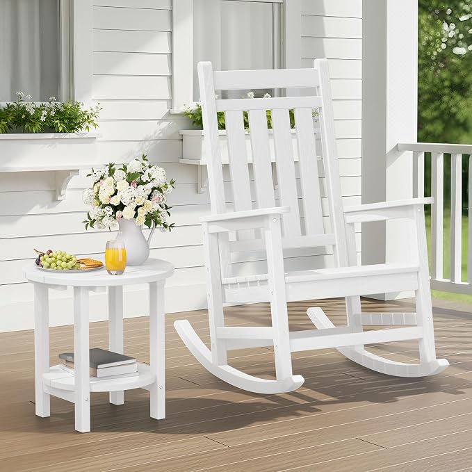 SERWALL Round Outdoor Side Table, HDPE Small Adirondack End Table, 2-Tier Patio - Image 9