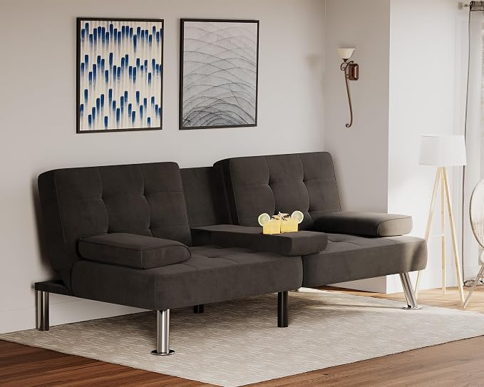 Flamaker Futon Sofa Bed Modern Folding Futon Set Linen Fabric Convertible - Image 7