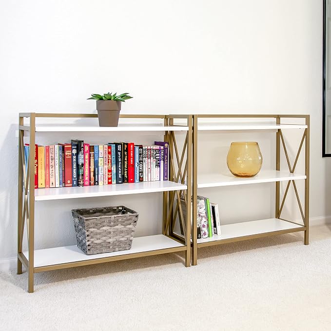 Leick Home Claudette Bookshelf, Satin Gold, 3 Shelves, Easy Assembly, 12 in D x - Image 10