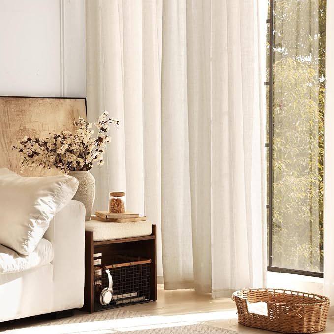 Apricot Linen Curtain 96 inch Length 2 Panels Set Back Tab Light Filtering - Image 6