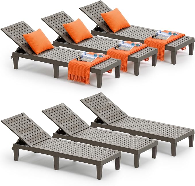 Outdoor Lounge Chair Set of 6, 5-Positions Adjustable Patio Chaise Lounges by NBYSGO