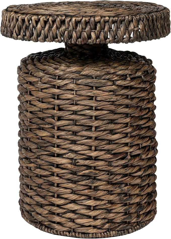 JONATHAN Y Marisol 24" Round Brown Woven Water Hyacinth Side Table by JONATHANY