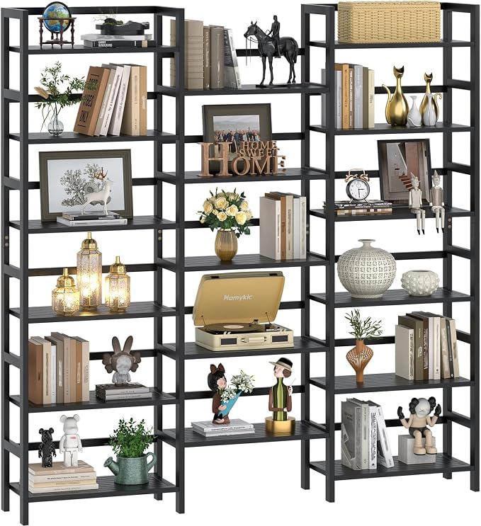 Homykic Bamboo Bookshelf, 71” Tall Triple Wide Bookcase by Homykic