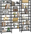 Homykic Bamboo Bookshelf, 71” Tall Triple Wide Bookcase by Homykic