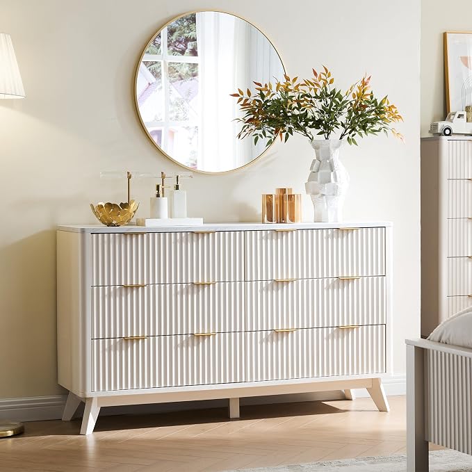 T4TREAM Fluted 6 Drawers Dresser, Curved Profile Design, Dresser TV Stand - Image 3