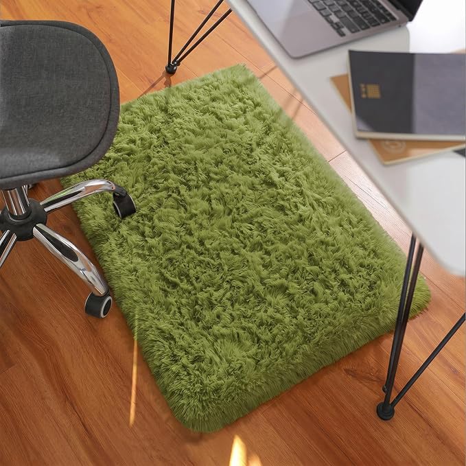 Ophanie Small Rug Washable Non Slip Throw Bedside Area Rugs, Fluffy Soft Green - Image 6