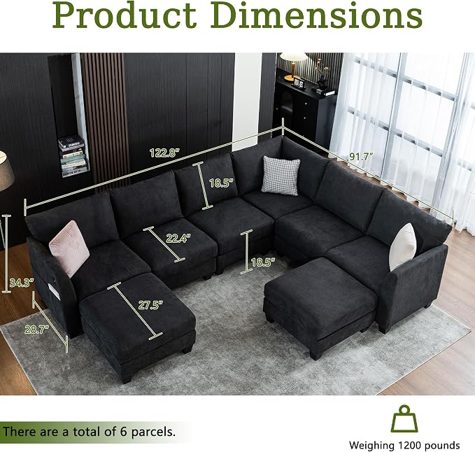 122.8" Large Sectional Couches for Living Room, 6 Seater L Shaped Modular - Image 2