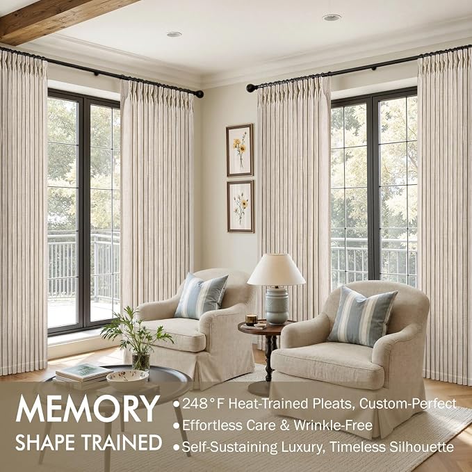 MIULEE Pinch Pleated Thick Linen Curtains 96 Inches Long 2 Panels - Image 2