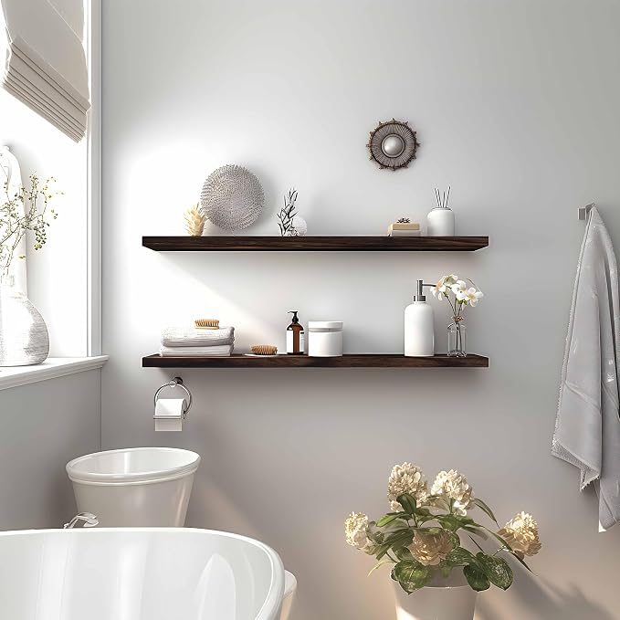 YYWUOJJ Wood Floating Shelves for Wall Decor, Rustic Wall Shelves for Bedroom - Image 7