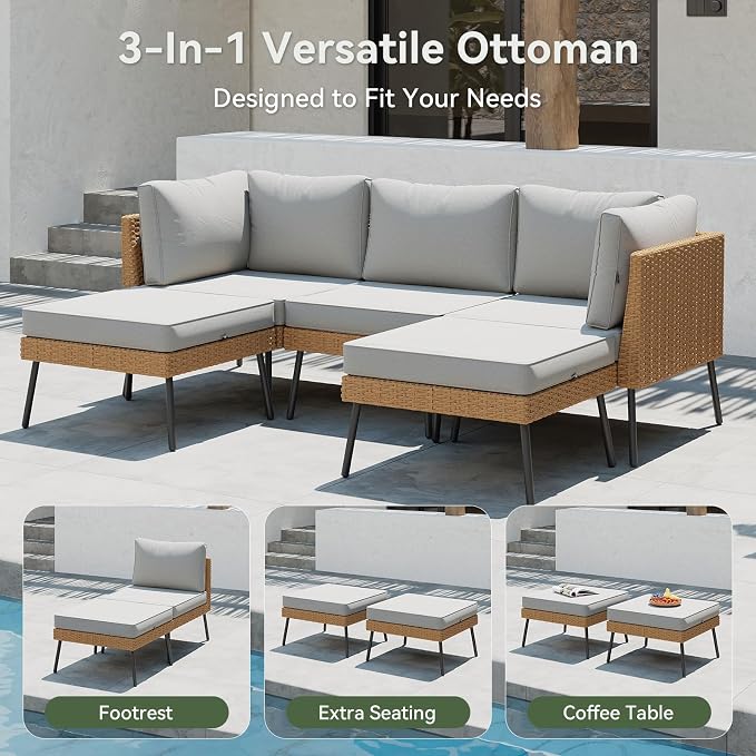 Aoxun 6 Piece Patio Furniture Set, 6 Seats Outdoor Sectional Sofas - Image 6
