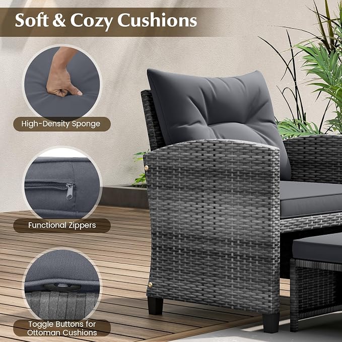 Tangkula 5 Pieces Patio Conversation Set, PE Wicker Rattan Outdoor Furniture Set - Image 4