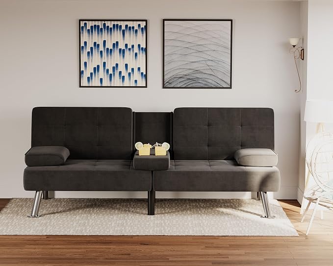 Flamaker Futon Sofa Bed Modern Folding Futon Set Linen Fabric Convertible - Image 2