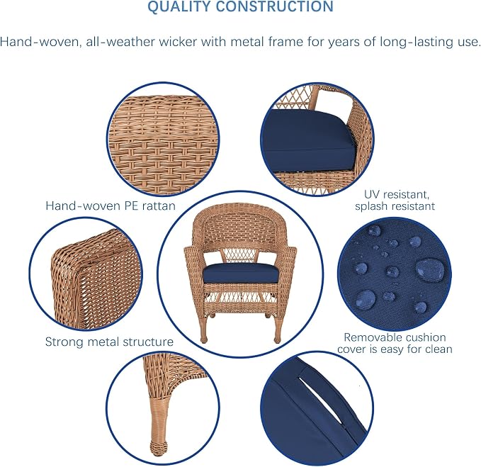 Jeco Wicker Chair with Blue Cushion, Honey/W00205- - Image 6