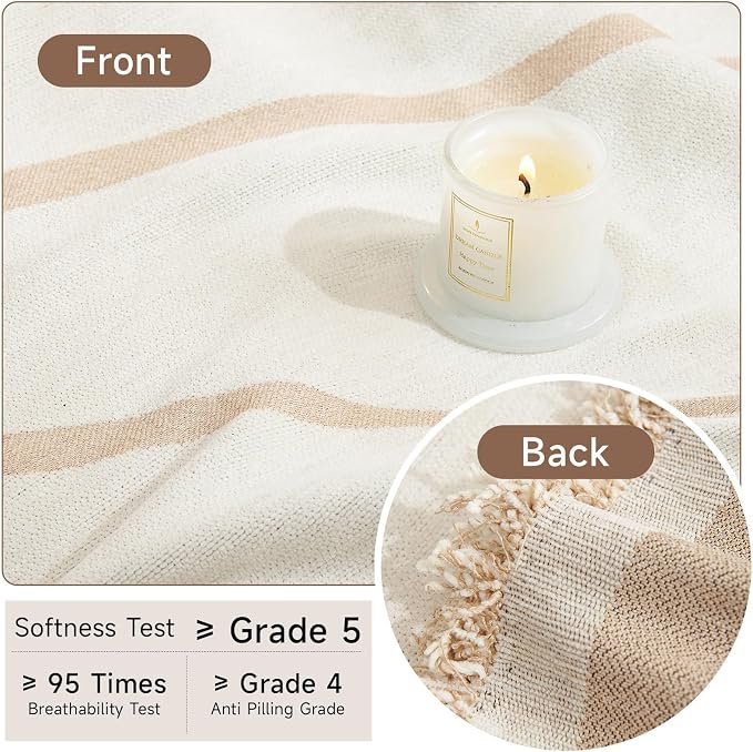 VClife Boho Couch Cover Beige Khaki Stripe Sofa Cover - Image 3