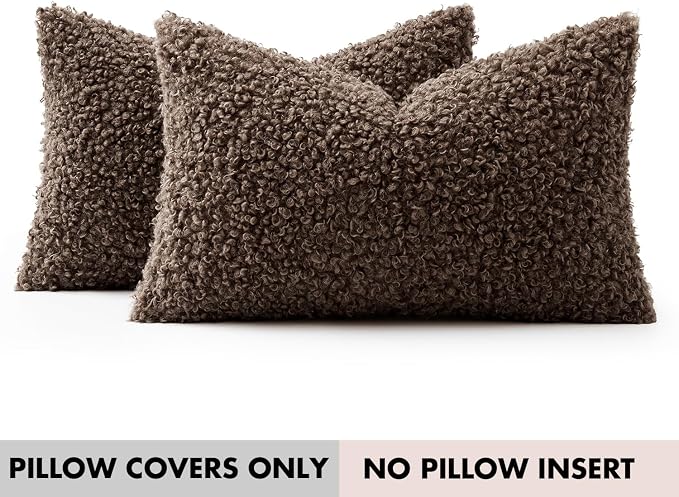 Faux Fur Throw Pillow Covers 20x12 Inch Set of 2 Boucle Neutral Decorative - Image 7