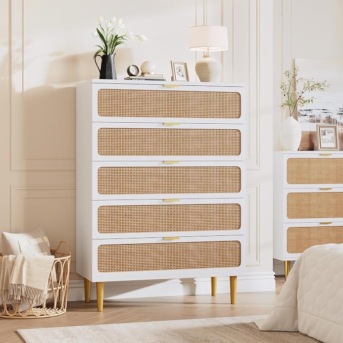 GarveeHome Rattan 5 Drawer Dressers by GarveeHome