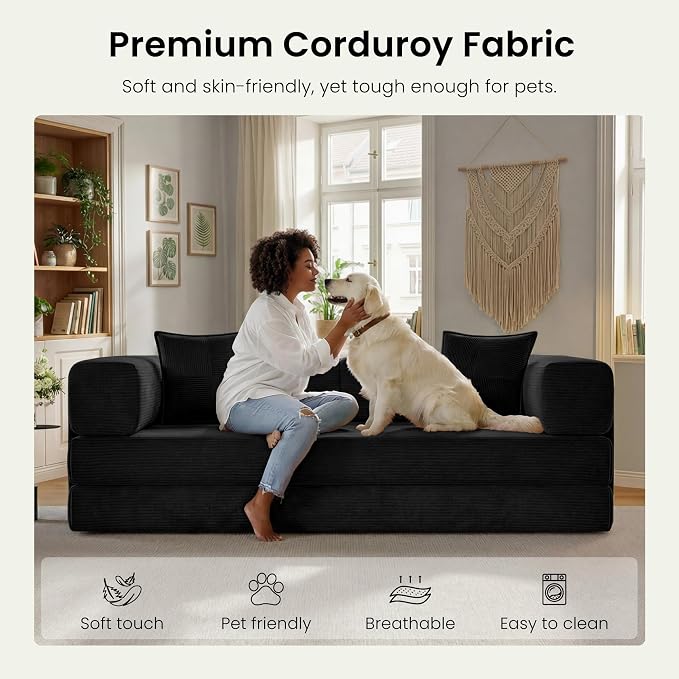 78.8" Convertible Sofa Bed, Corduroy Futon Couch - Image 6