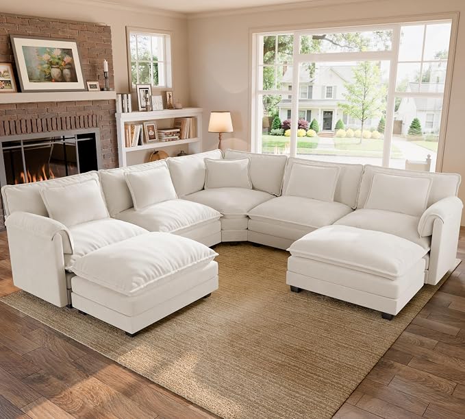 ELUCHANG 114" Oversized V-Shaped Cloud Couch Modular Sectional Sofa by ELUCHANG