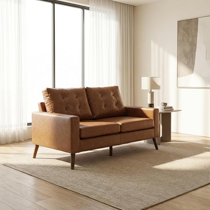 HNY Mid Century Modern 53" Loveseat Sofa, Comfy Upholstered Button Tufted Faux - Image 9