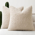 Faux Fur Throw Pillow Covers 24x24 Inch Set of 2 Euro Boucle Neutral Decorative by Woaboy