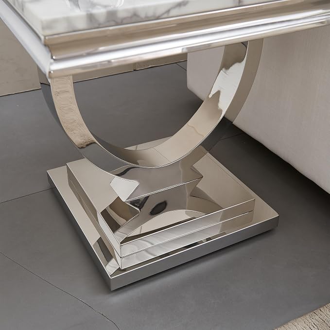 Henf Marble End Table Modern White Faux Marble Sofa Side Table - Image 6