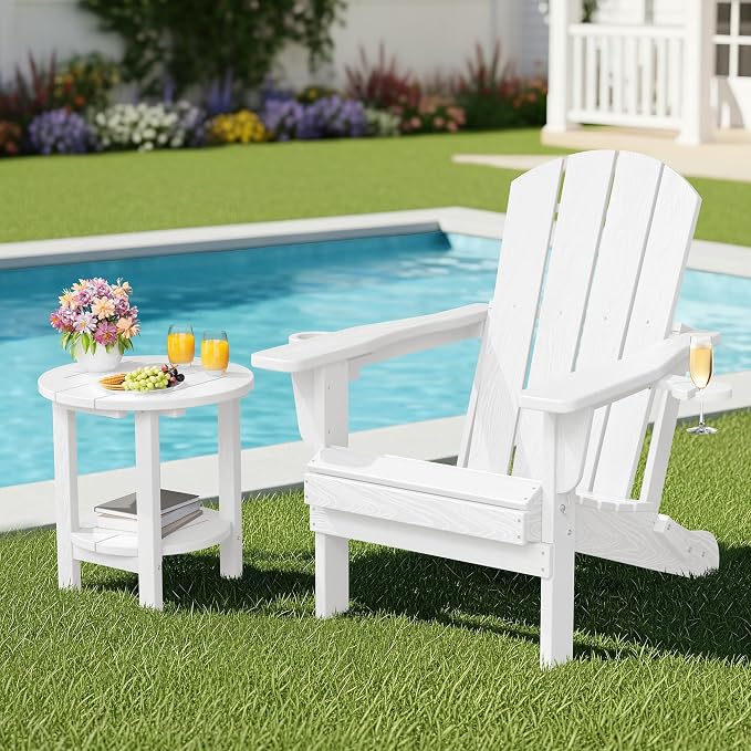 SERWALL Round Outdoor Side Table, HDPE Small Adirondack End Table, 2-Tier Patio - Image 2