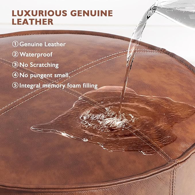 Leather Ottoman, Handmade Stuffed Square Ottoman, Genuine Leather Pouf - Image 3