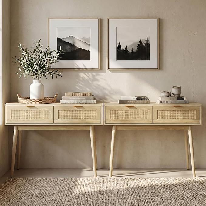 HOPUBUY Console Table Rattan Desk - Image 3