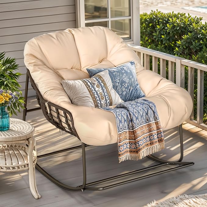 YITAHOME Rocking Papasan Chair, Wide Rocking Chair, Comfy Indoor and Outdoor - Image 2