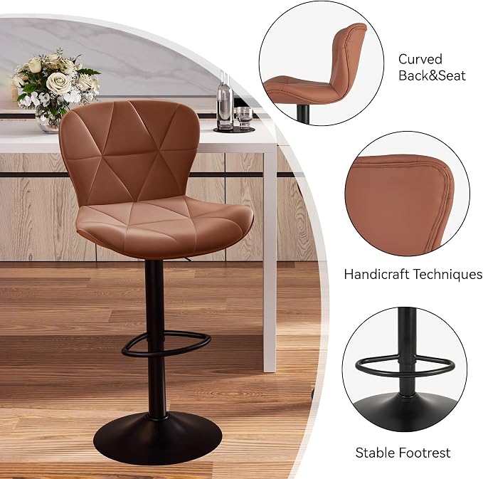 Nalupatio Modern Bar Stools Set of 4, Faux Leather Upholstered Swivel Bar Stools - Image 4