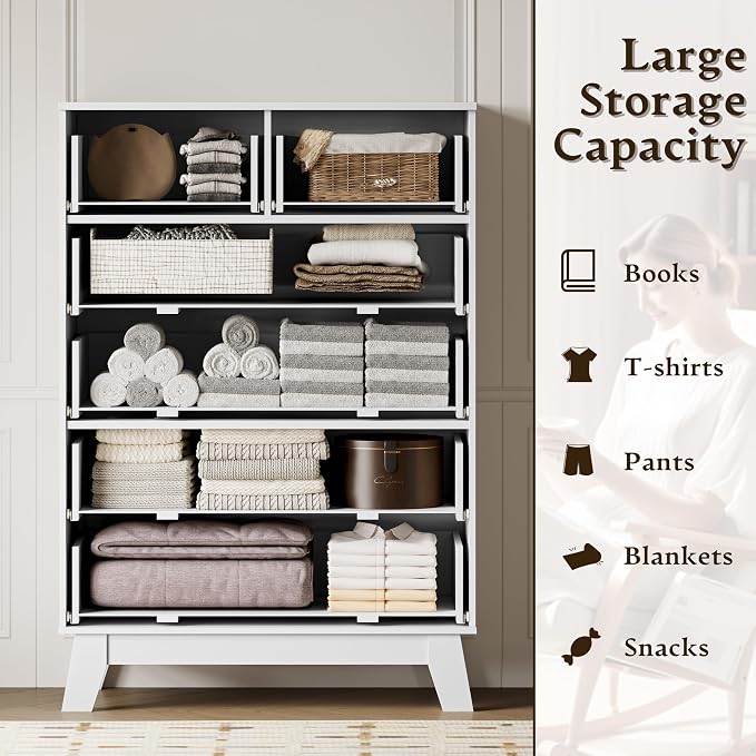 BORNOON 46" Tall Dresser for Bedroom, 6-Drawer Fluted Chest of Drawers - Image 4