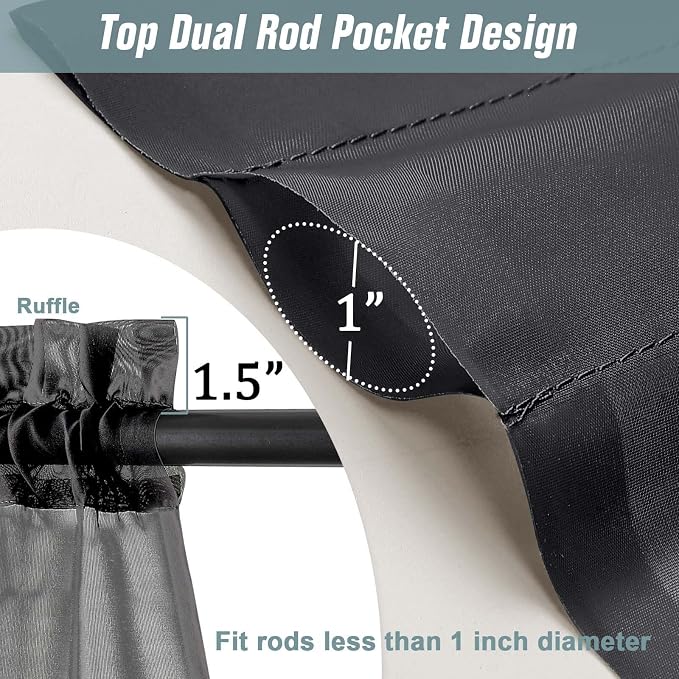 Black Sheer Curtains Tier 30 Inches Length 2 Panels Set, Light Filtering - Image 3