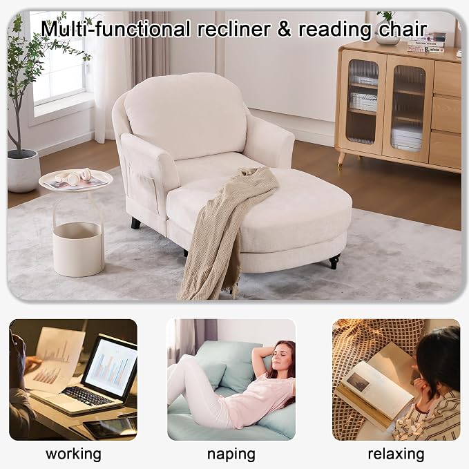 Chaise Lounge Chair Indoor, 59.8" Oversized Couch Reading Chairs，Chenille - Image 6