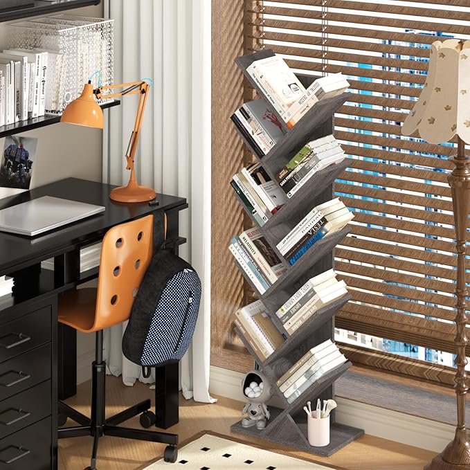 SHEEPAM 10 Tier Tree Book Shelf, Floor Standing Wood Bookshelf - Image 2