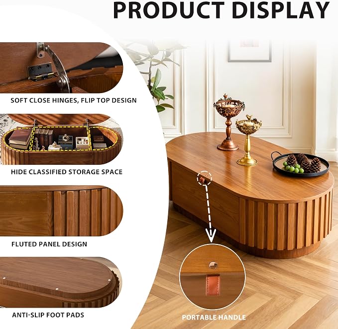 Flip Top Oval Coffee Table - Image 6