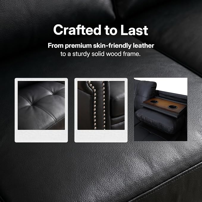 97.5" Leather L Shaped Couch Set Black, Modular Sectional Couches - Image 8