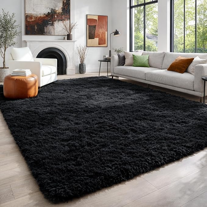PAGISOFE Fluffy Shaggy Black Area Rug 8x10 Feet, Plush Rugs - Image 5