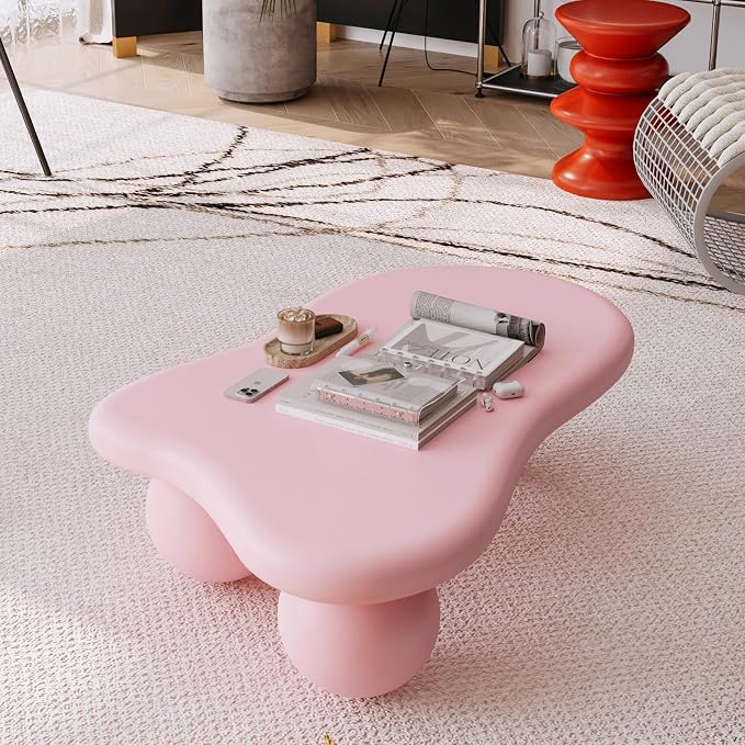 47.2" Cloud Coffee Table with 3 Ball Legs, Modern Irregular Center Table by BSYEIO