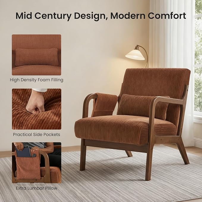 DUMOS Mid Century Modern Accent Chair, Upholstered Armchair - Image 3