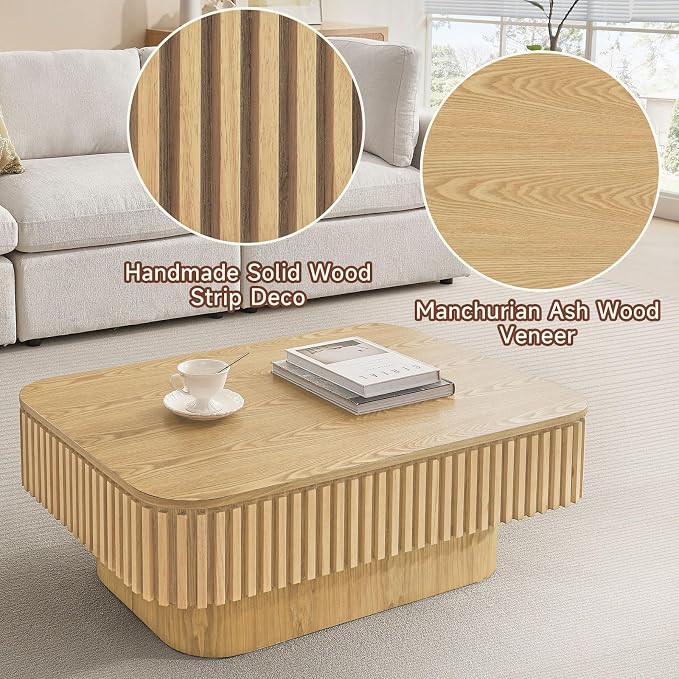 Lift Top Coffee Table for Living Room, Rectangle Handmade Solid Wood Strips - Image 5