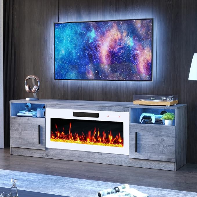 PRETZI Fireplace TV Stand with 36" Fireplace Up to 80" TVs, Remote Control by PRETZI