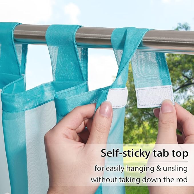 RYB HOME Outdoor Sheer Curtain for Patio, Self-Sticky Tabs Top Waterproof - Image 2