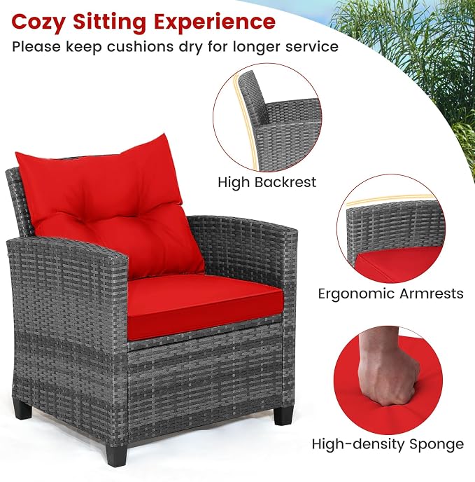 HAPPYGRILL 3 Pieces Patio Conversation Set, Outdoor Furniture Set PE Rattan - Image 8
