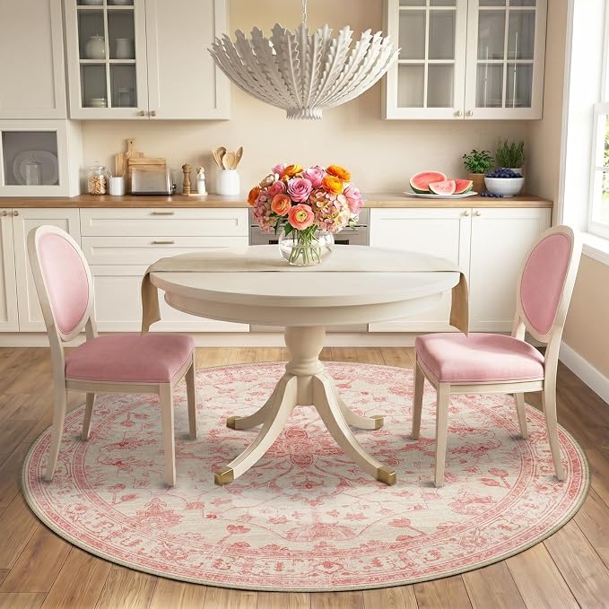 RELEANY Area Rugs Round 6ft Washable Non-Slip, Floral Vintage Distress Print - Image 2