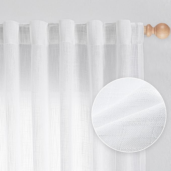 MYSKY HOME White Curtains for Living Room, Semi Sheer Curtains & Drapes Light by MYSKYHOME
