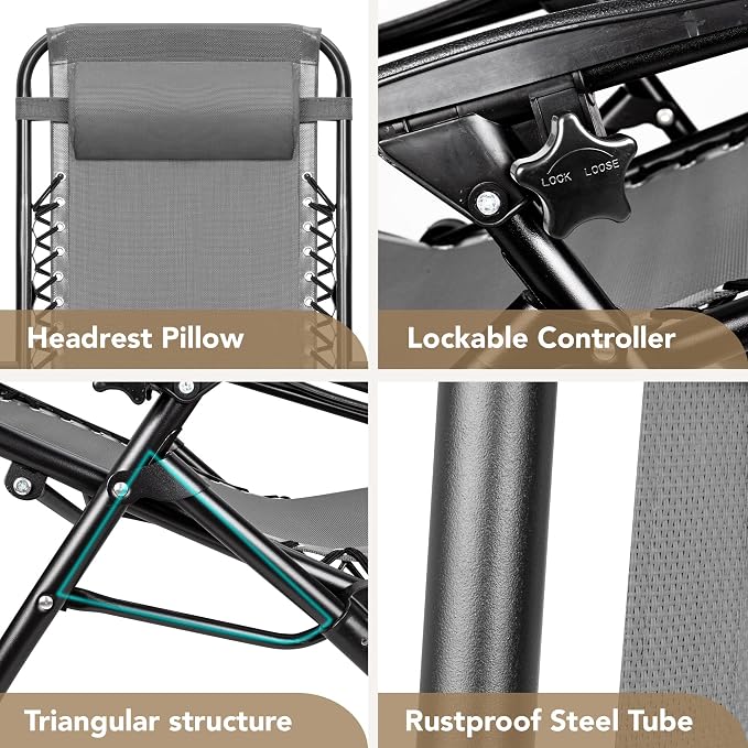 Devoko Patio Zero Gravity Chair Outdoor Folding Adjustable Reclining Chairs - Image 5