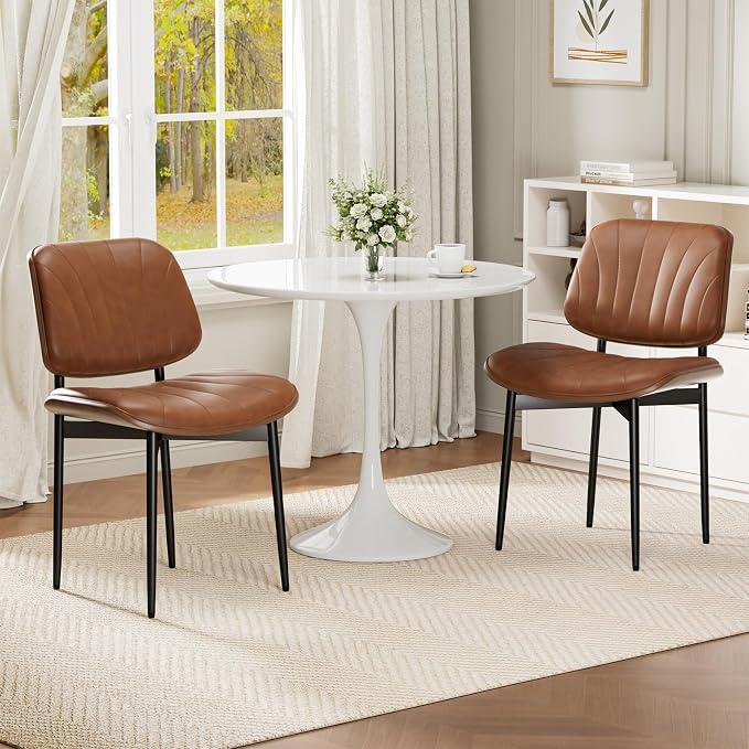 REONEY Dining Chairs Set of 4, Mid-Century Modern Upholstered PU Leather Chairs - Image 7